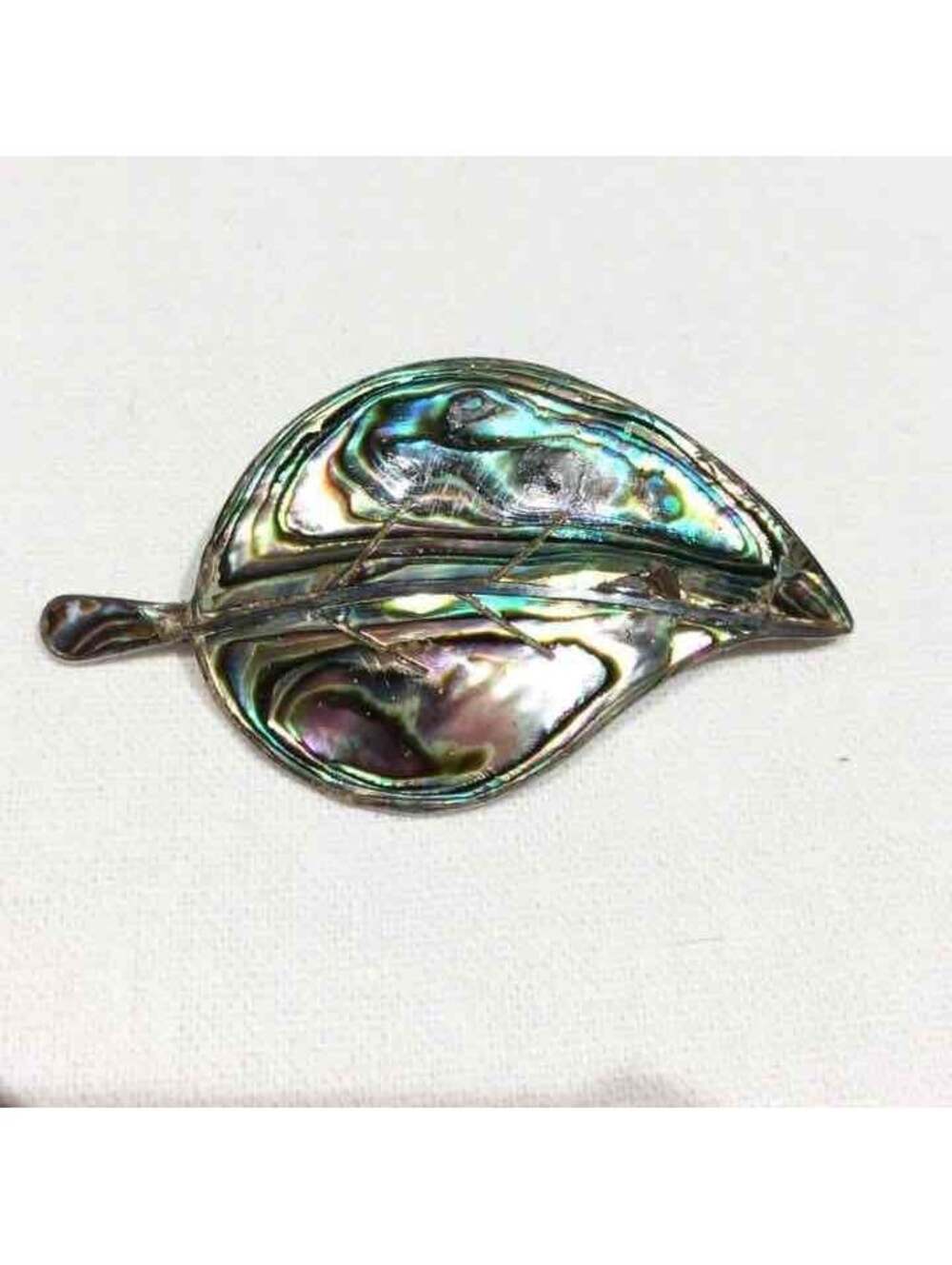 TAXCO MEXICO ABALONE STERLING SILVER LEAF PLANT BROOCH